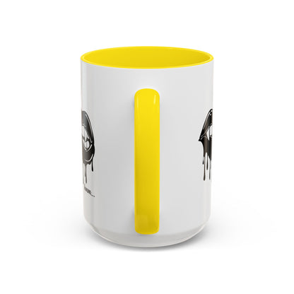 Black accent Dripping Bite coffee mug by Printify, 11oz or 15oz ceramic mug with a unique dripping design.