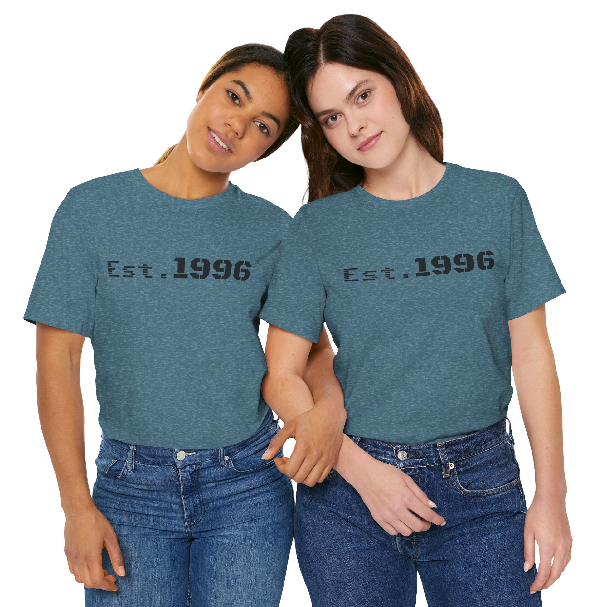 Vintage Est. 1996 T-shirt by Printify featuring a retro design, perfect for celebrating a birth year birthday.