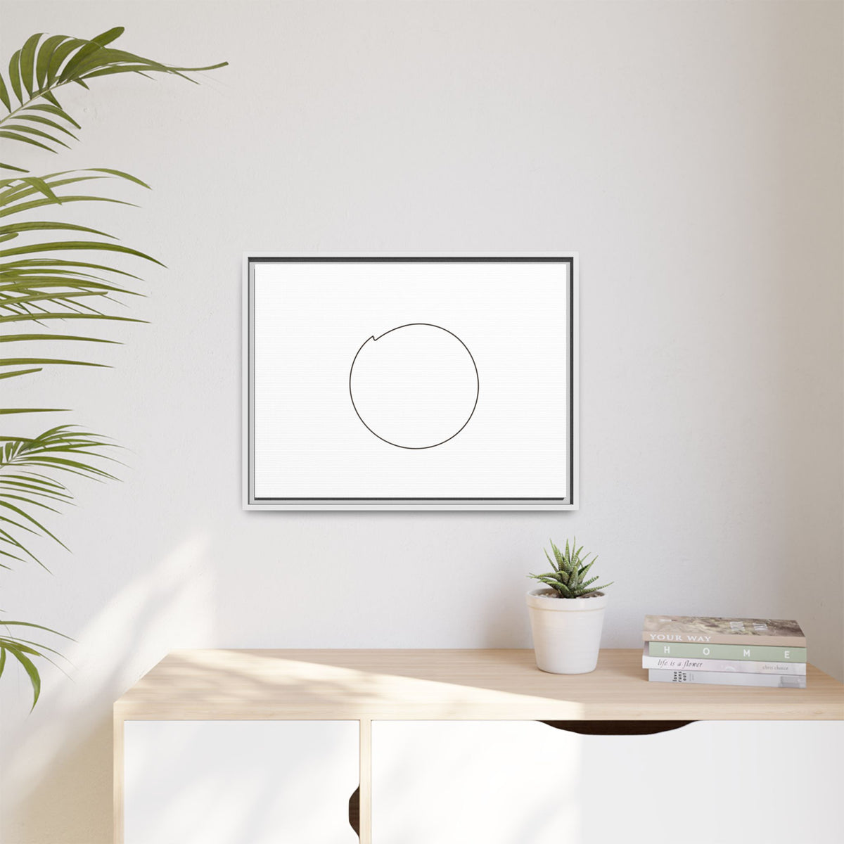 Framed matte canvas wall art featuring a minimal circular line design, created by Printify for modern home decor.