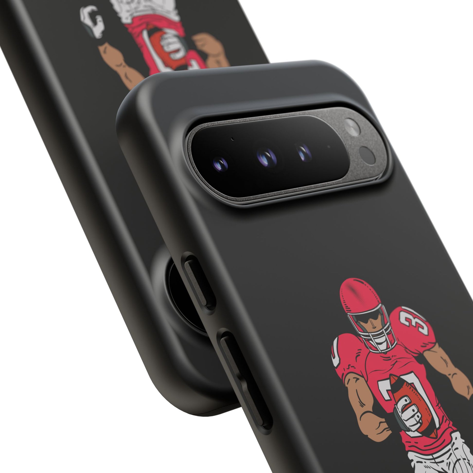 Black football player tough phone case for iPhone by Printify, featuring a sports-themed design and durable protective material.