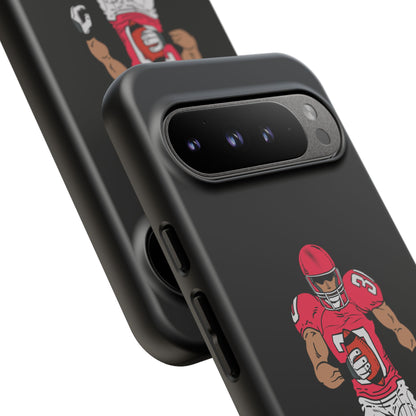 Black football player tough phone case for iPhone by Printify, featuring a sports-themed design and durable protective material.