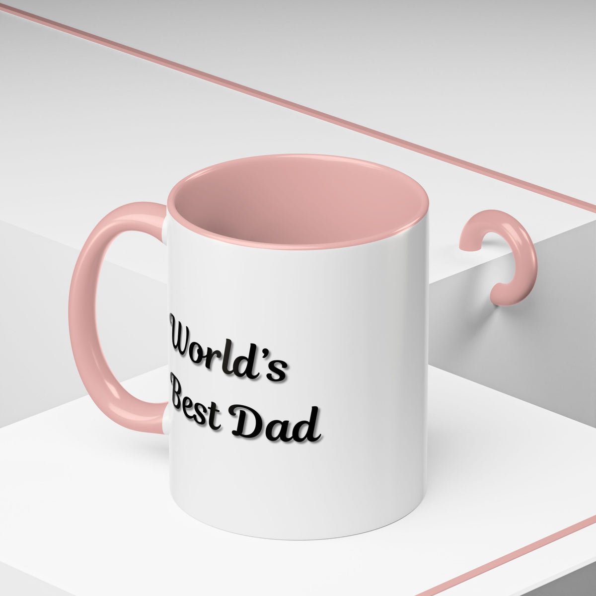 Black trim ceramic coffee mug with "World's Best Dad" slogan, 11oz or 15oz size, by Printify, featuring a classic design.