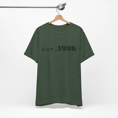 Vintage Est. 1996 T-shirt from Printify featuring a retro design, perfect as a birth year birthday gift.