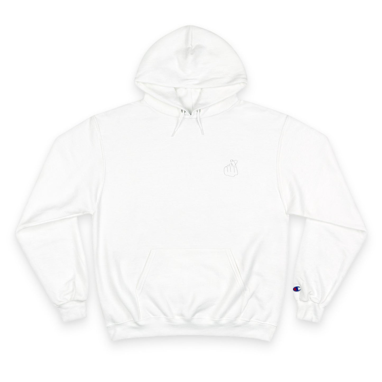 Minimalist Champion Hoodie with Hand Gesture Design