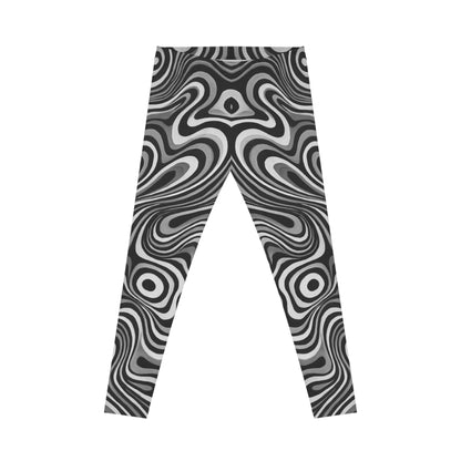 Black and white swirl psychedelic print leggings with all-over retro pattern from Printify, showcasing vibrant, bold design.