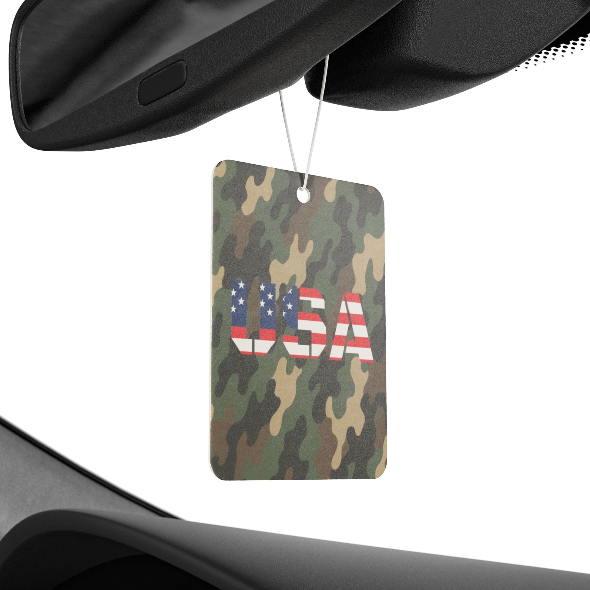 USA Camo Car Air Freshener by Printify featuring patriotic camouflage design, ideal as a gift for veterans.