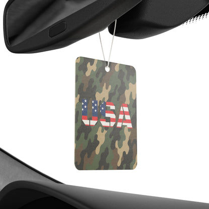 USA Camo Car Air Freshener by Printify featuring patriotic camouflage design, ideal as a gift for veterans.