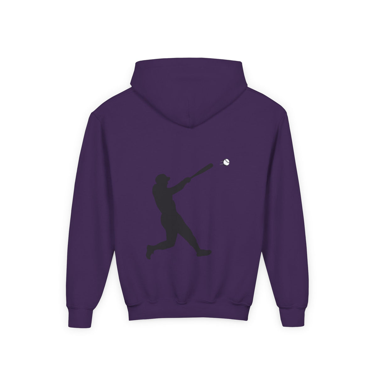 Kids Youth Baseball Silhouette Hoodie featuring a baseball player design, comfortable pullover hoodie for children by Printify.