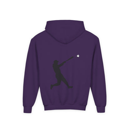 Kids Youth Baseball Silhouette Hoodie featuring a baseball player design, comfortable pullover hoodie for children by Printify.