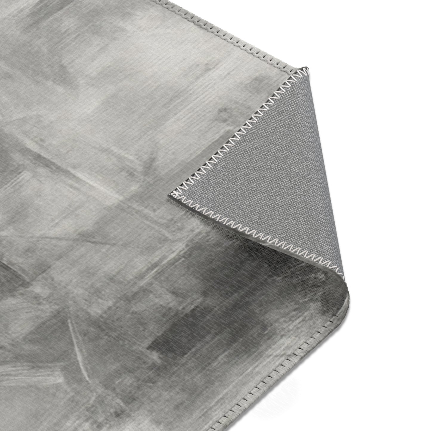 Abstract gray watercolor area rug by Printify, modern neutral design perfect for living room accents.