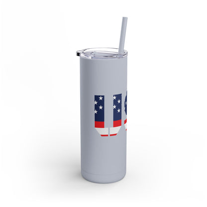 USA Flag Tumbler - 20oz Skinny Matte Drinkware, Travel Mug, Patriotic Gift, Fourth of July, Summer BBQ, Camping, Outdoor - TRV