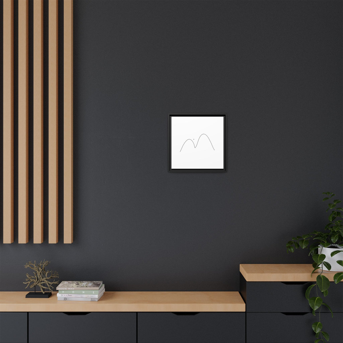 Framed matte canvas featuring minimalist mountain line art, modern wall decor by Printify with simple, elegant design.