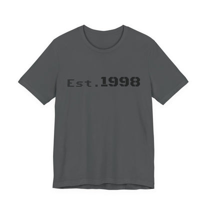 Vintage Est. 1998 T-shirt by Printify featuring a graphic design celebrating the year of birth.
