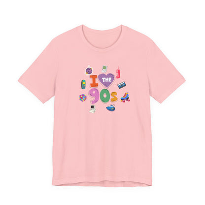I  Love the 90's Short Sleeve Tee - Retro Graphic Tee, Vintage Style Shirt, Perfect for Casual Outings, 90s Nostalgia Apparel