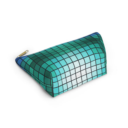 Teal Gradient Grid Accessory Pouch