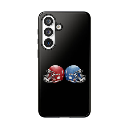 Red and blue football helmet design phone case for iPhone, durable protective case by Printify.