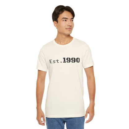 Vintage Est. 1990 T-Shirt by Printify featuring a classic design and comfortable fabric, perfect for celebrating birth years.