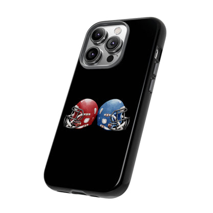 Red and blue football helmet tough phone case for iPhone, protective and durable, with bold helmet design by Printify.