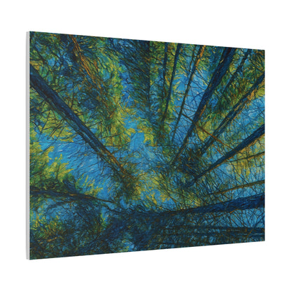 Forest Canopy Matte Canvas Wall Art — Upward View of Trees, Blue & Green Nature Print
