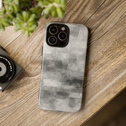 Abstract gray grid phone case for iPhone, tough protective cover by Printify with modern geometric design.