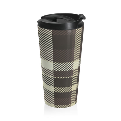 Neutral plaid 15oz insulated stainless steel travel mug - view 4