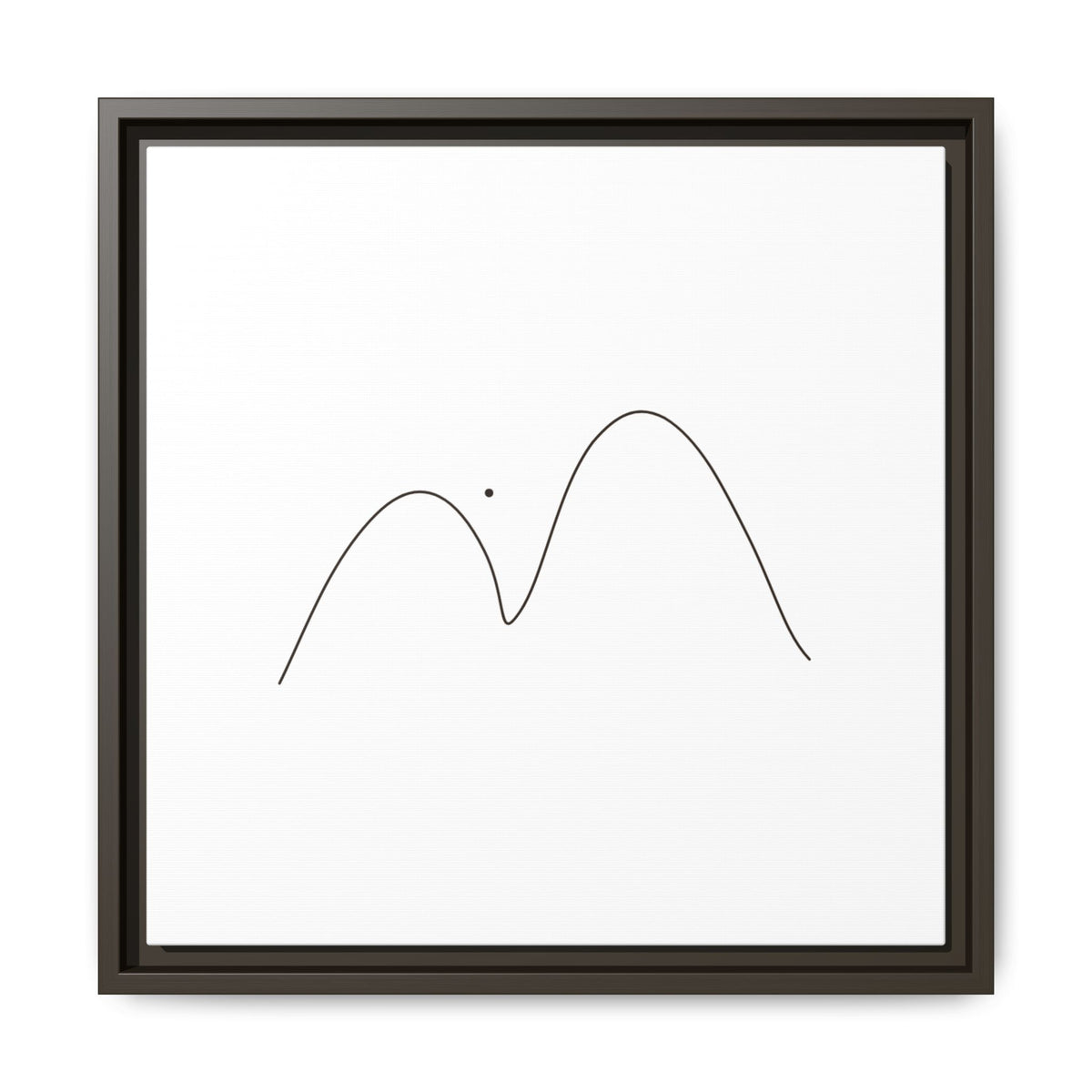 Minimalist mountain line art framed matte canvas print by Printify, featuring simple mountain silhouette on canvas.