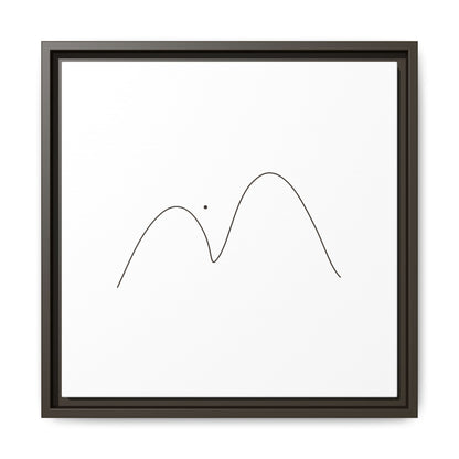 Minimalist mountain line art framed matte canvas print by Printify, featuring simple mountain silhouette on canvas.
