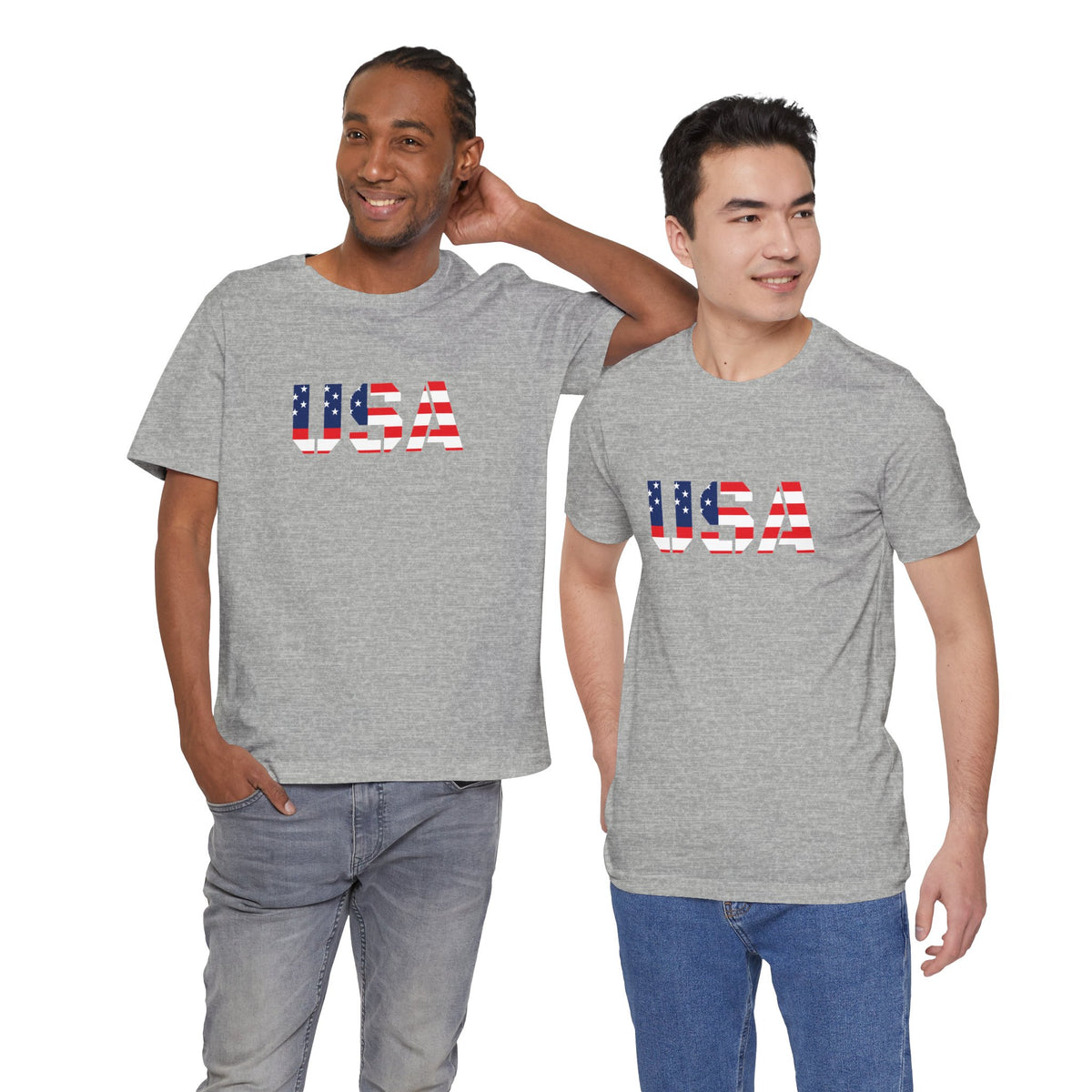 USA flag patriotic T-shirt by Printify with bold red, white, and blue design for Fourth of July celebrations.