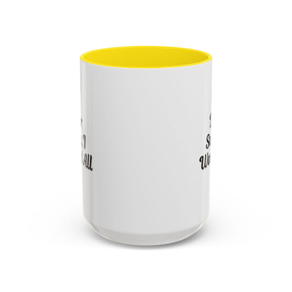 White ceramic coffee mug featuring "Dear Santa I Want It All" holiday Christmas message, printed by Printify.
