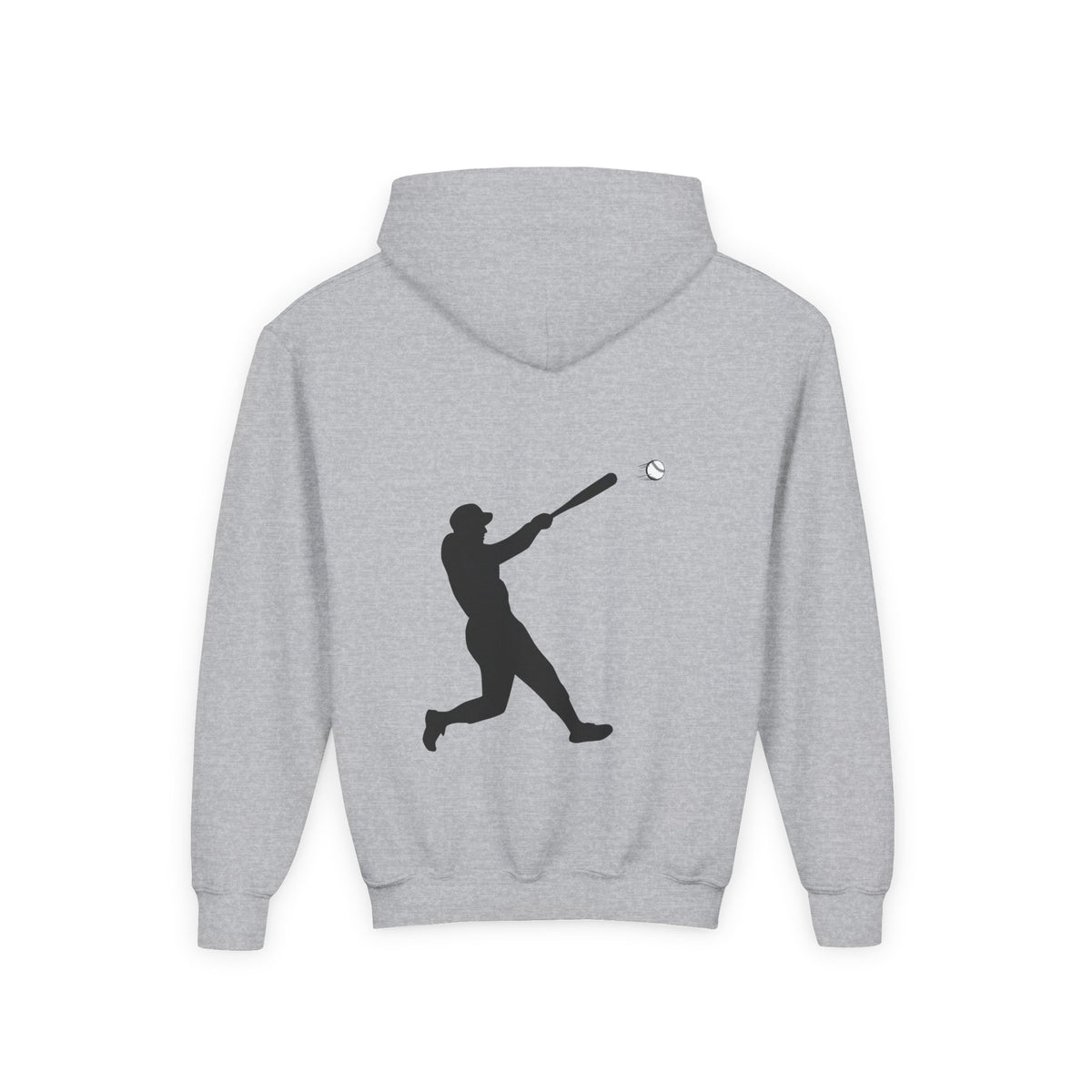 Youth baseball silhouette hoodie for kids, featuring a baseball player design on a comfortable pullover sweatshirt.