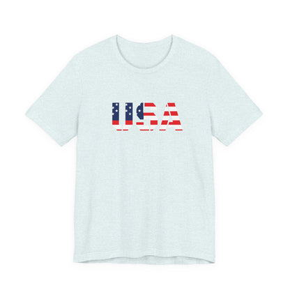 USA Flag Text Tee — Patriotic Fourth of July T-Shirt