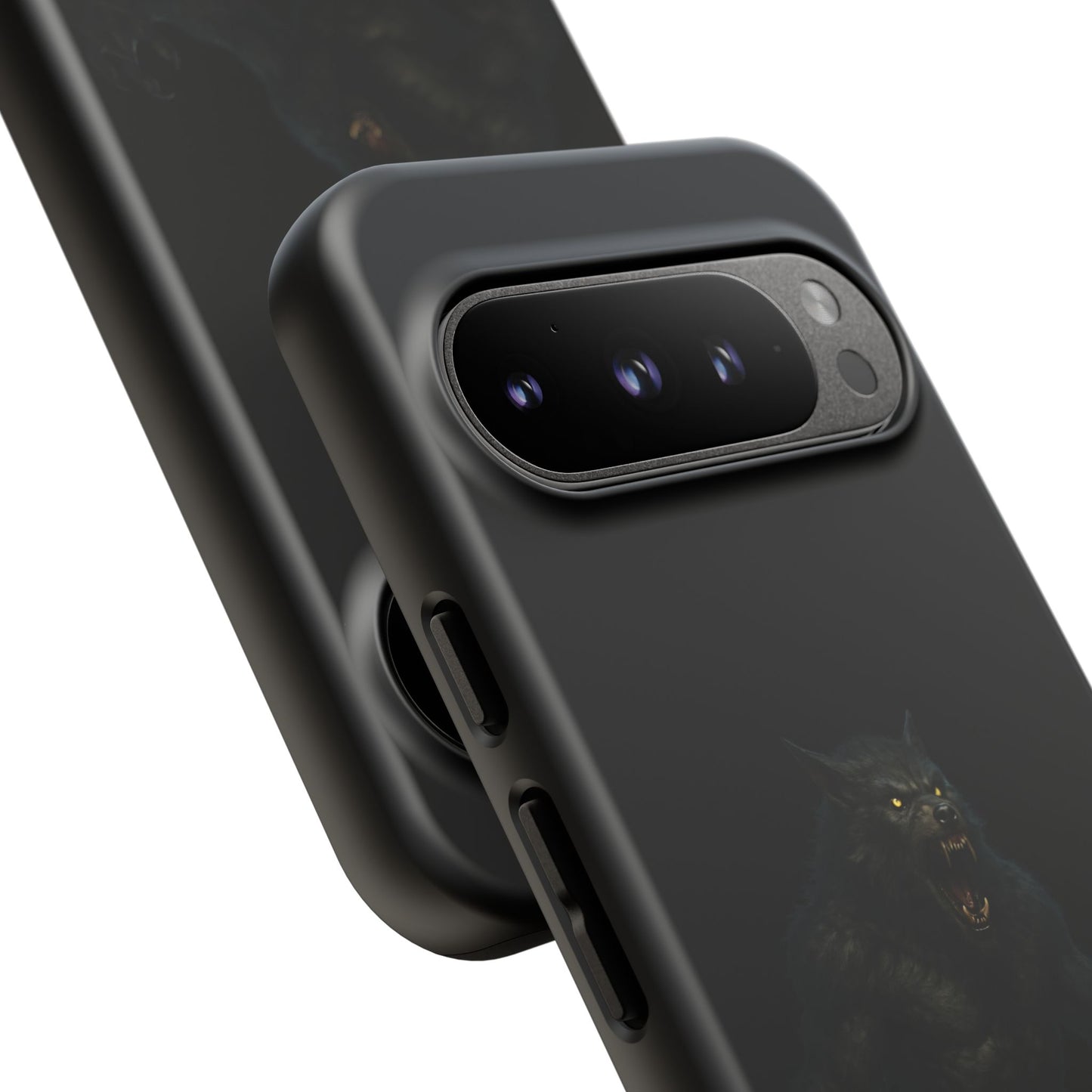 Dark werewolf monster graphic phone case by Printify, tough protective cover for smartphones with detailed dark creature design.