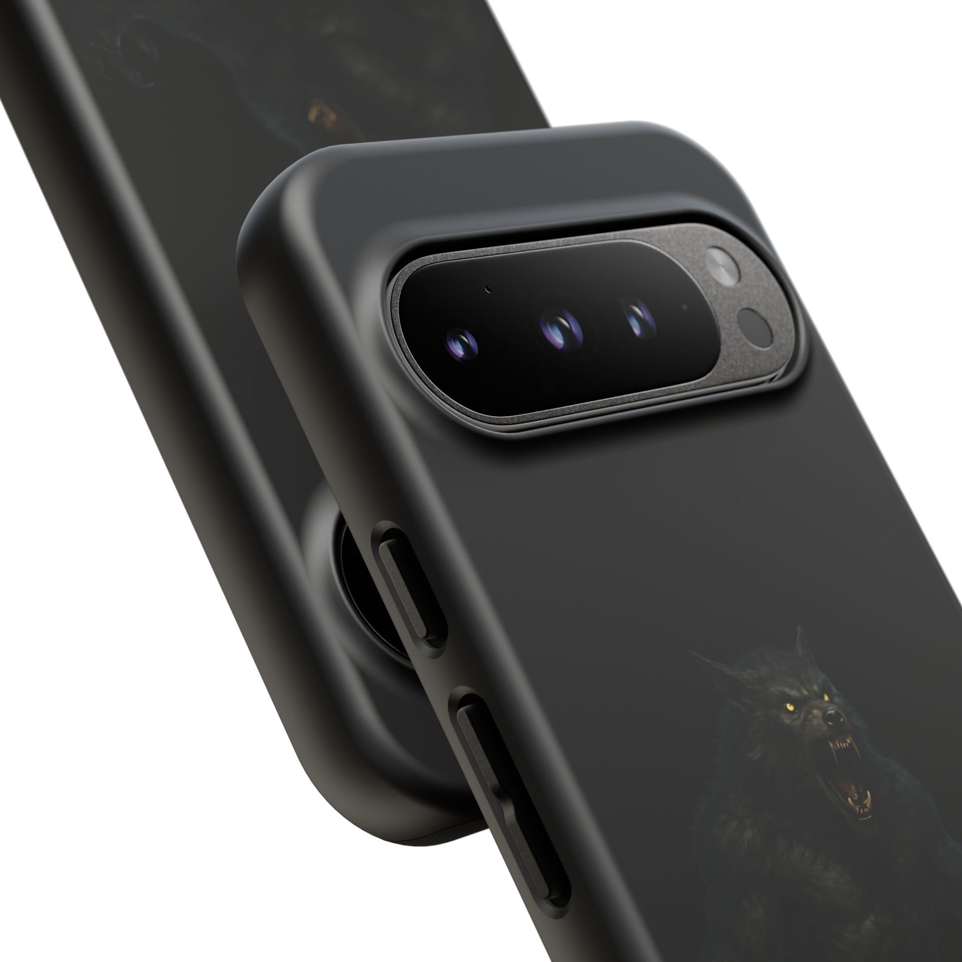Dark werewolf monster graphic phone case by Printify, tough protective cover for smartphones with detailed dark creature design.