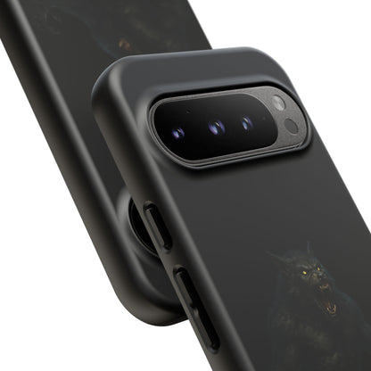 Dark werewolf monster graphic phone case by Printify, tough protective cover for smartphones with detailed dark creature design.
