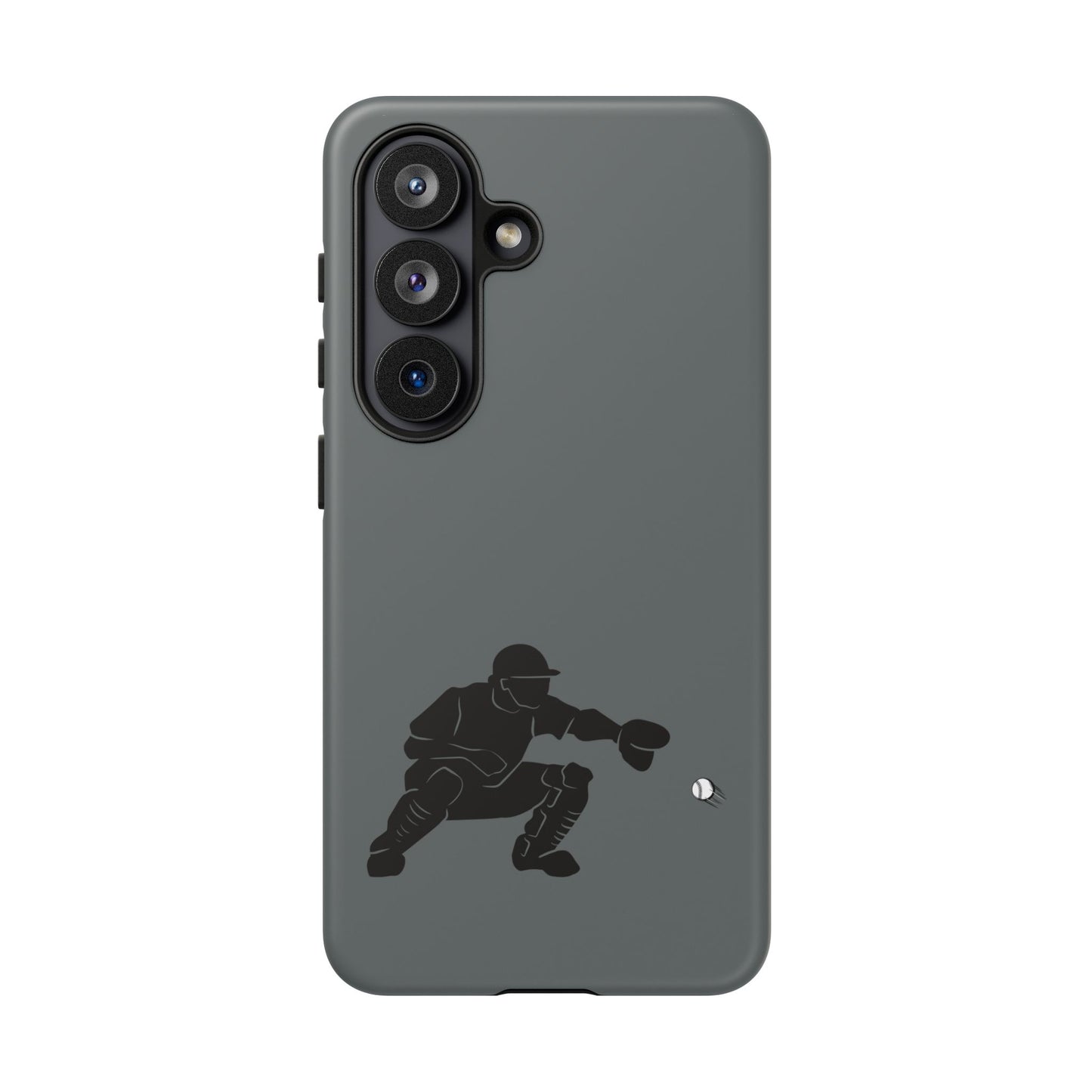Printify baseball catcher phone case, tough protective cover with baseball glove and ball design for smartphones.