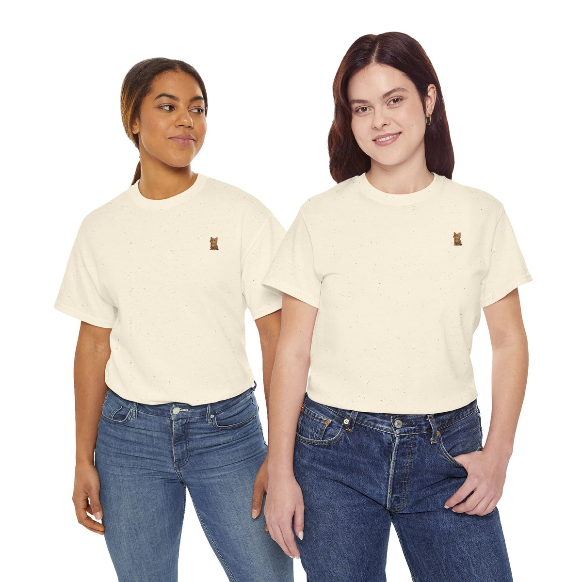 Brown kitten graphic T-shirt for cat lovers, featuring a cute feline design on a casual Printify T-shirt.