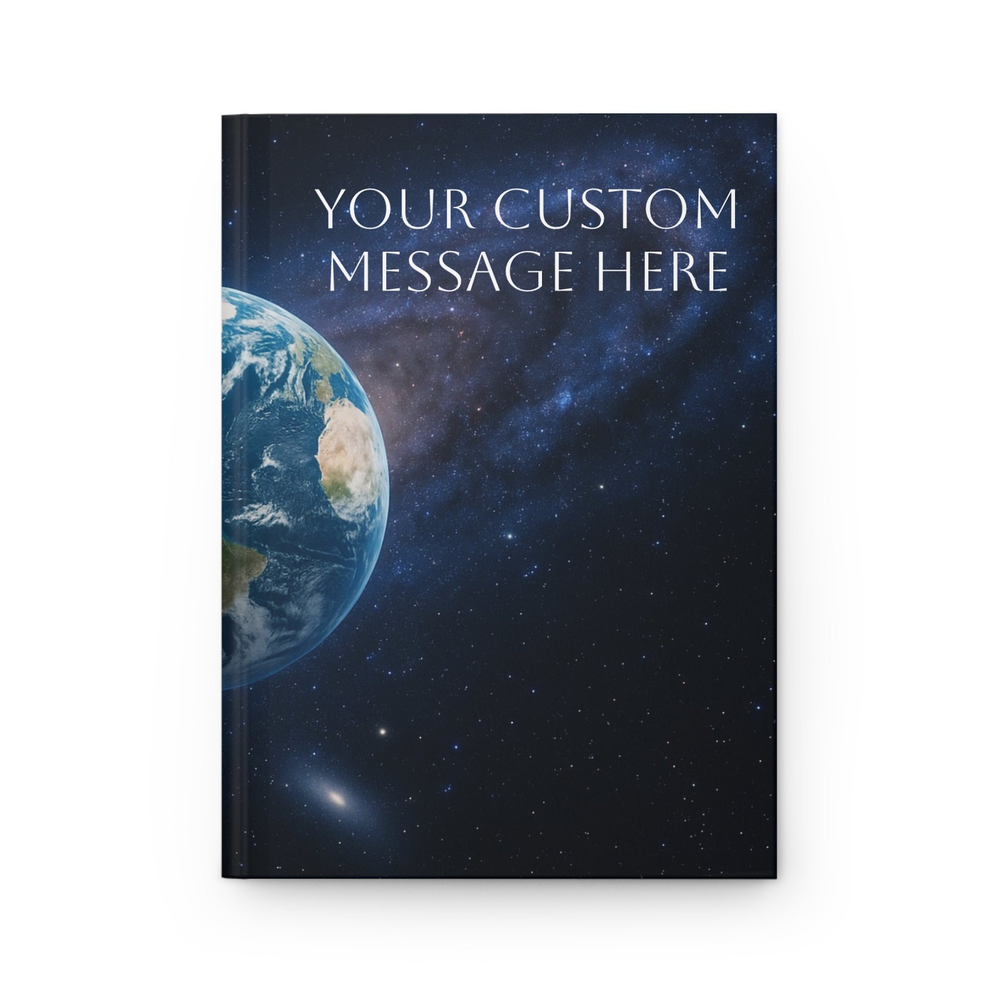 Galaxy night sky hardcover notebook from Printify featuring an earth from space design, ideal for journaling and note-taking.