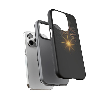 Tough Cases - Radiant Star Phone Case, Protective Black Shockproof Cover with Golden Light Design