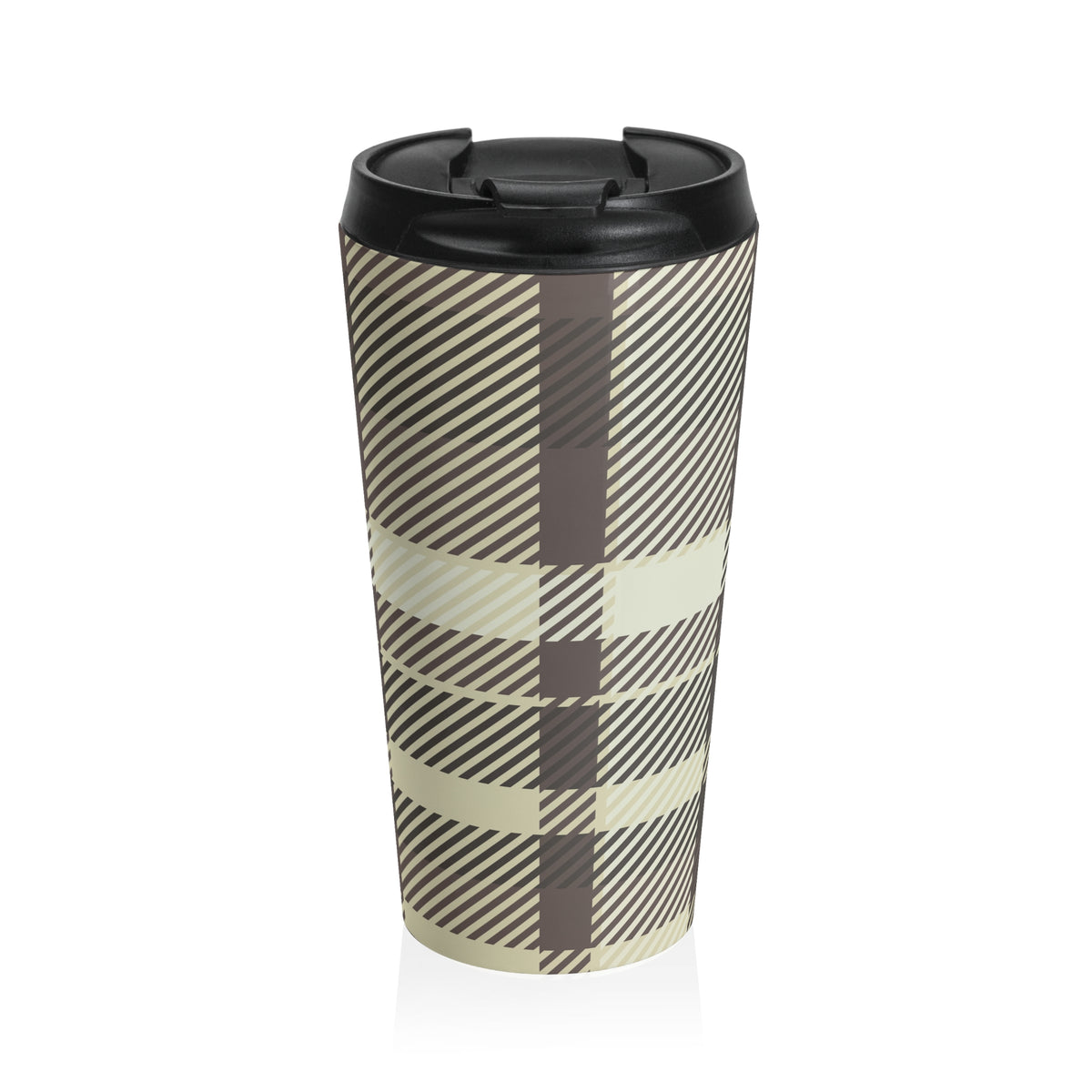 Neutral plaid 15oz insulated stainless steel travel mug - view 2