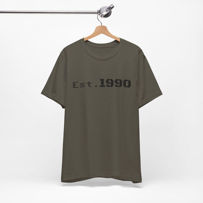 Vintage Est. 1990 T-shirt by Printify featuring a classic design celebrating the birth year on a comfortable cotton tee.
