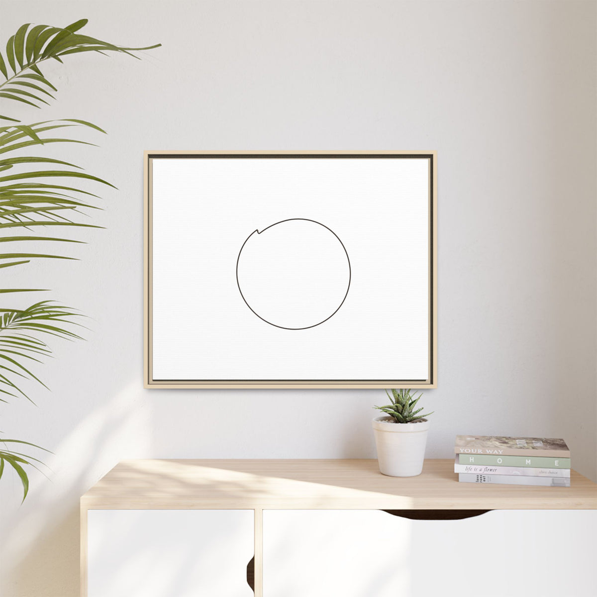 Framed matte canvas wall art featuring a minimalist circular line design by Printify, suitable for modern home decor.