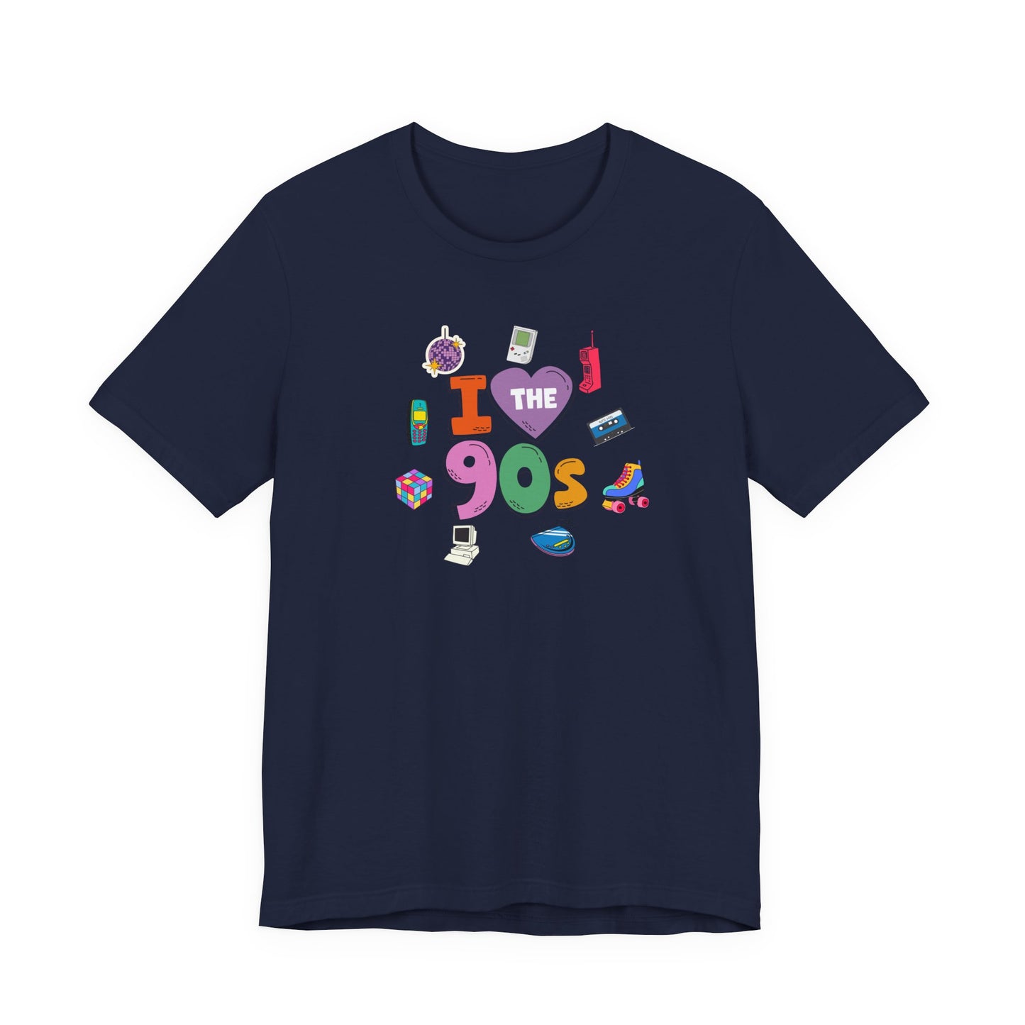 I  Love the 90's Short Sleeve Tee - Retro Graphic Tee, Vintage Style Shirt, Perfect for Casual Outings, 90s Nostalgia Apparel