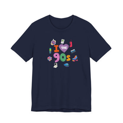 I  Love the 90's Short Sleeve Tee - Retro Graphic Tee, Vintage Style Shirt, Perfect for Casual Outings, 90s Nostalgia Apparel