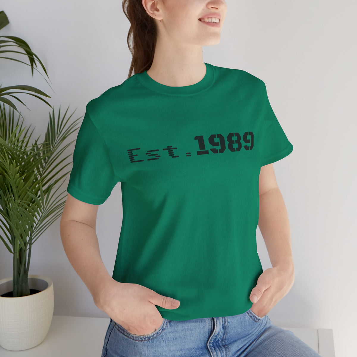 Vintage Est. 1989 graphic T-shirt by Printify featuring a retro year design on a casual cotton tee.