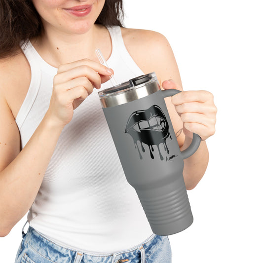 Printify 40oz insulated travel mug with edgy design, durable stainless steel body, perfect for coffee lovers on the go.