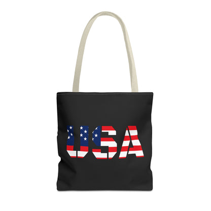 Patriotic USA flag tote bag by Printify, reusable summer carryall with 4th of July stars and stripes design.
