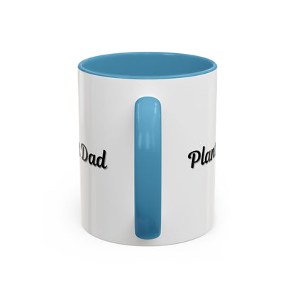 Black-handle Plant Dad coffee mug featuring plant lover design, available in 11oz or 15oz sizes, ideal gift for plant enthusiasts.