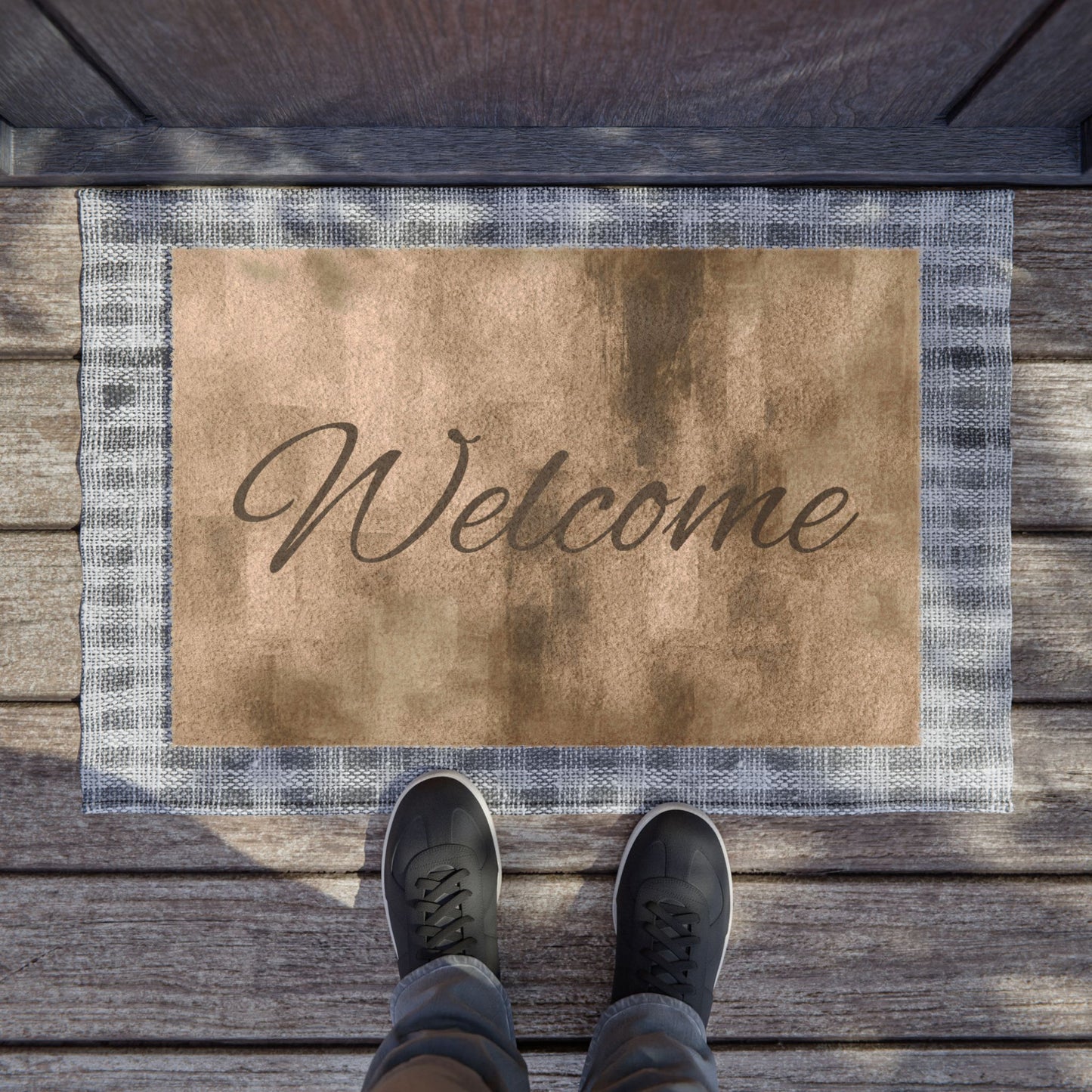 Modern Printify welcome doormat for entryway, front porch floor mat with stylish design and durable material.