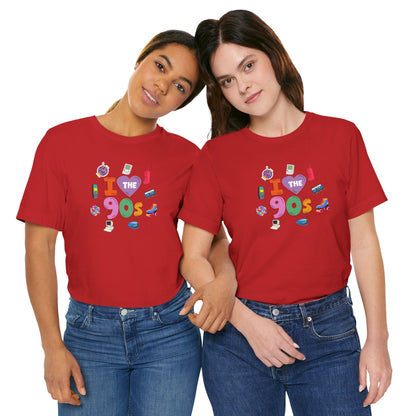 I  Love the 90's Short Sleeve Tee - Retro Graphic Tee, Vintage Style Shirt, Perfect for Casual Outings, 90s Nostalgia Apparel