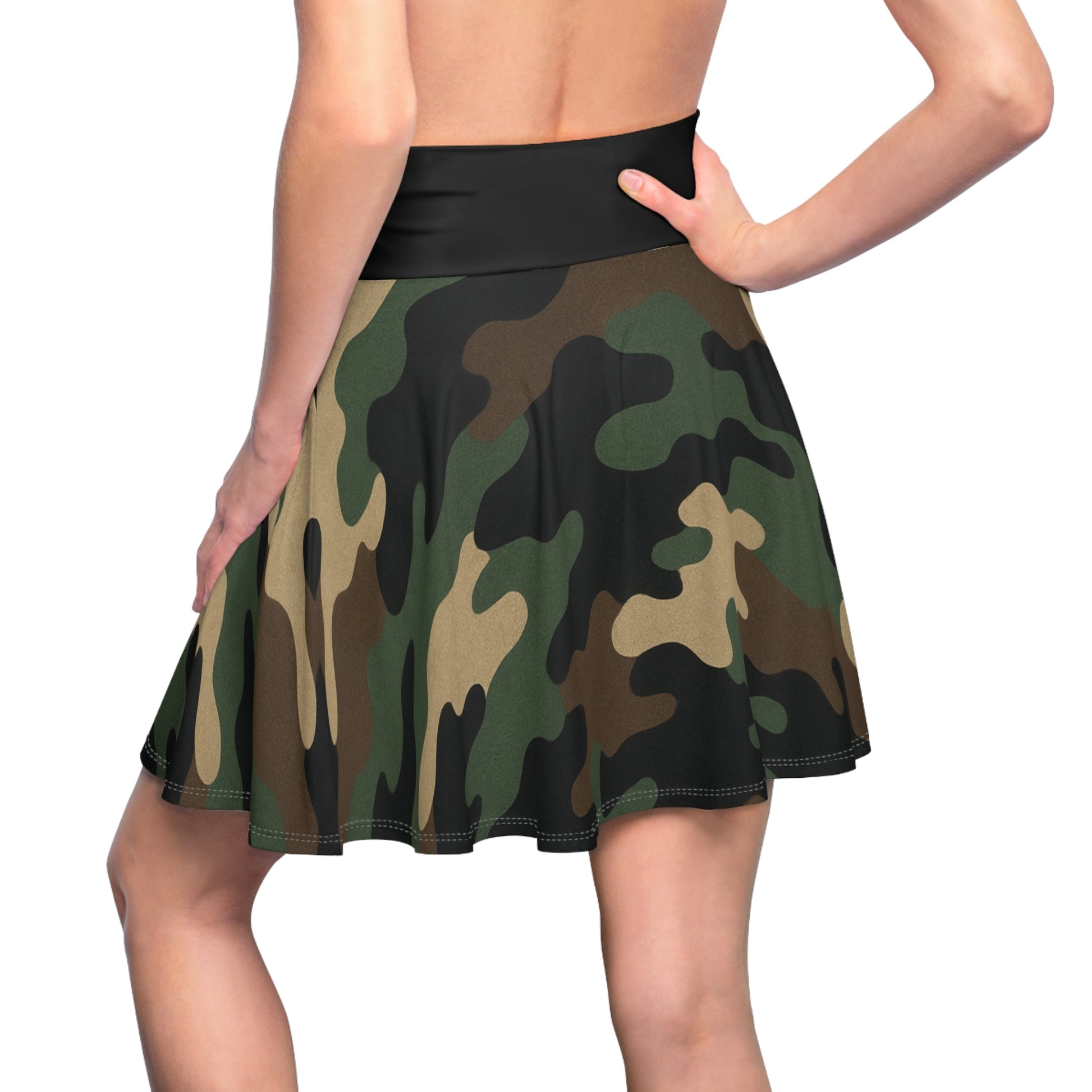 Camo skater skirt with all-over print, casual style suitable for parties and festivals, by Printify.